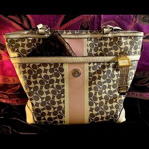 Authentic Coach Signature Chelsea Heritage Stripe Tote Bag - Pink/White/Gray